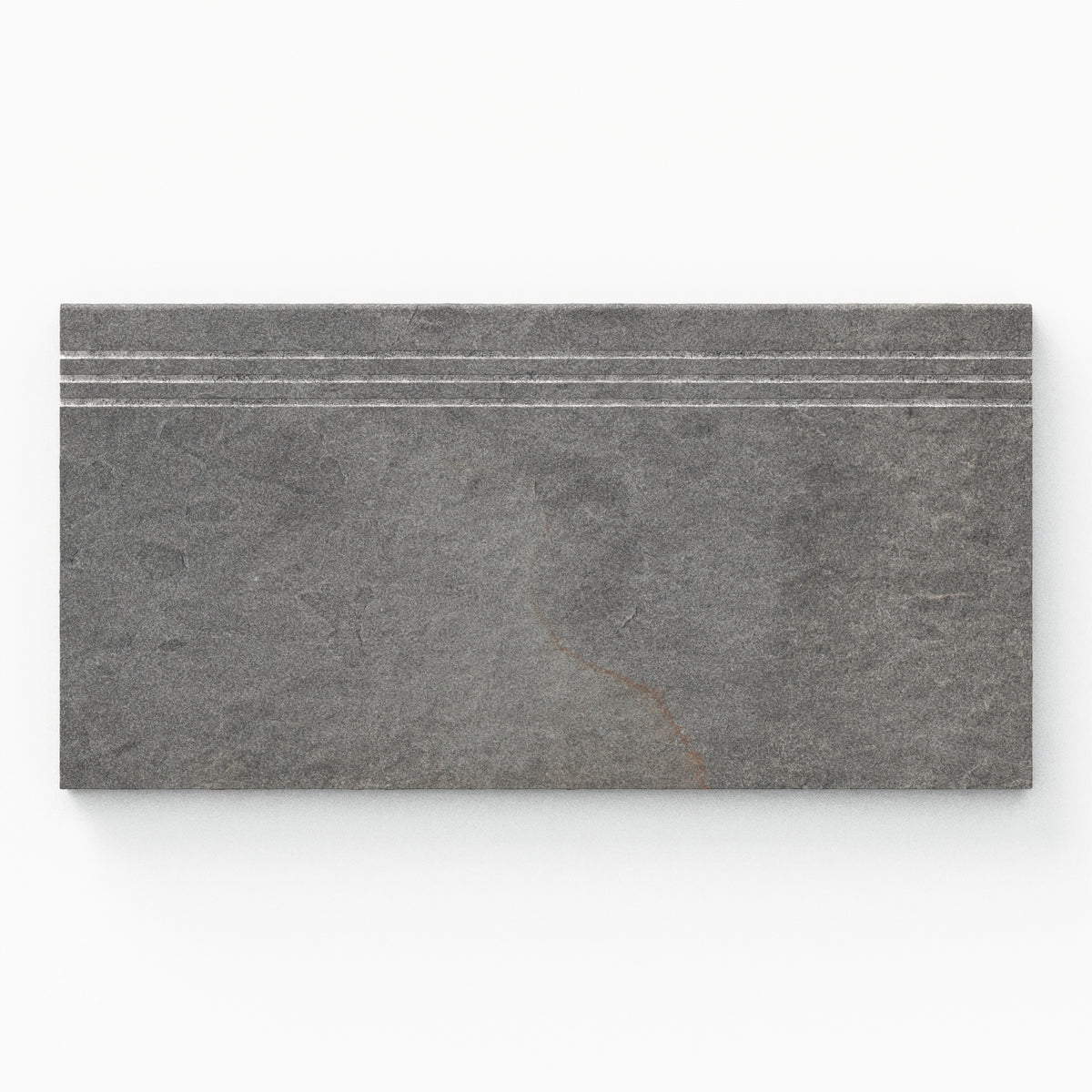 Bowden 12x24 Grip Porcelain 2cm Coping / Stair Tread in Multicolor, featuring a blend of gray tones with subtle earthy accents for versatile outdoor designs.