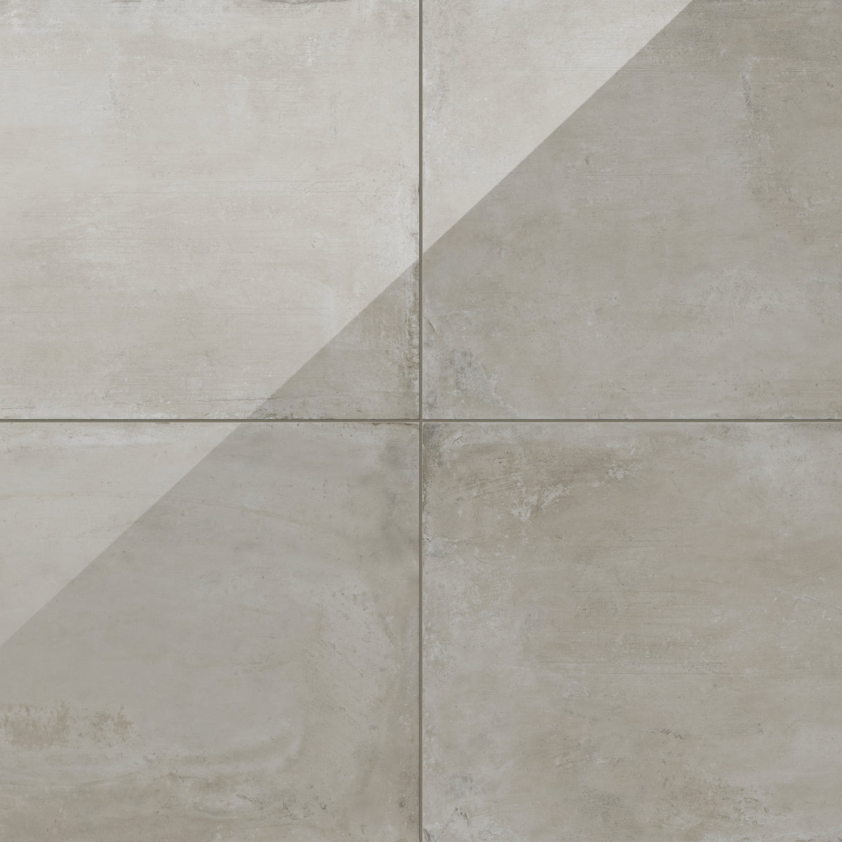 24x24 porcelain tile showcasing neutral gray hues with brown undertones and a sleek polished finish, perfect for modern interiors