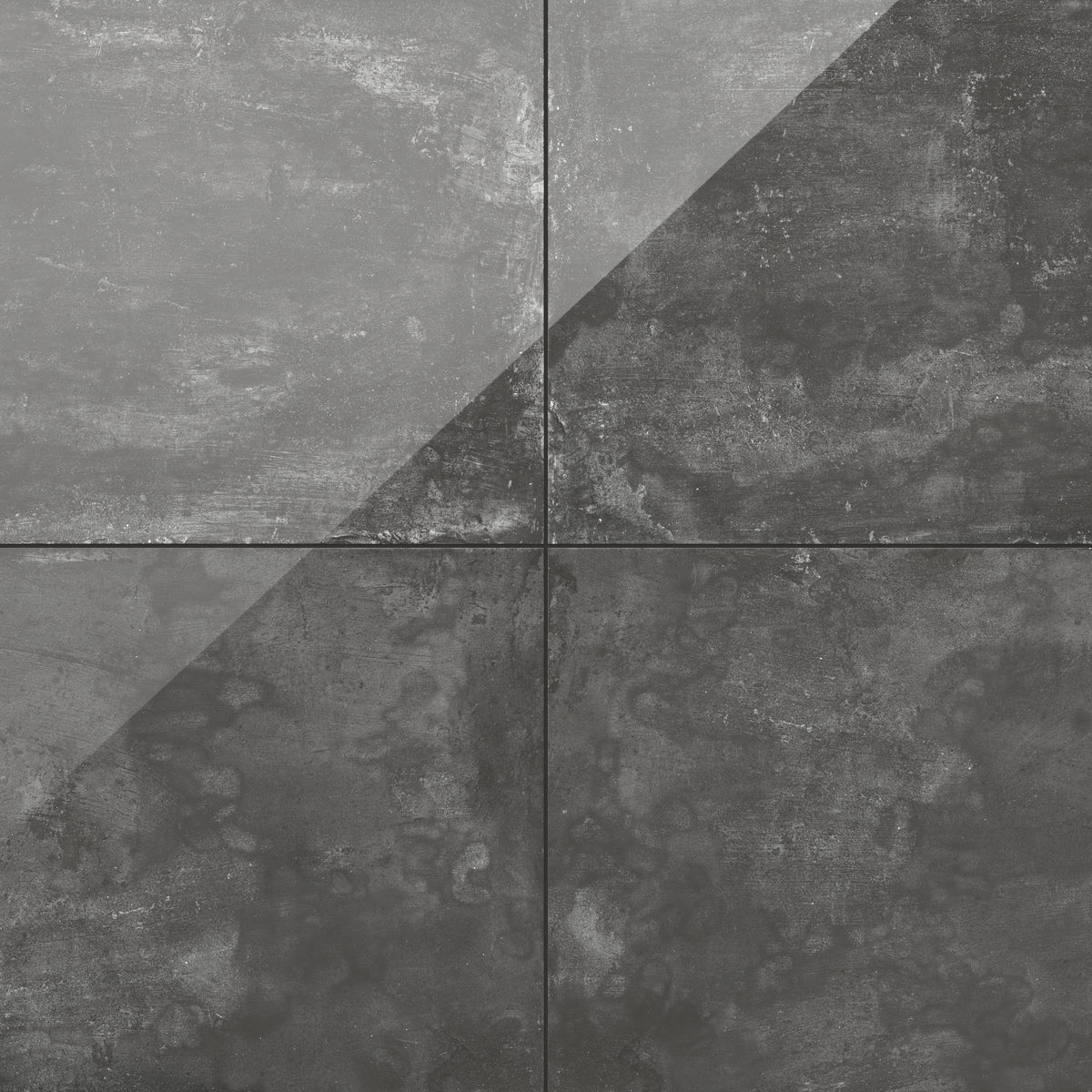 24x24 porcelain tile showcasing deep gray to black tones with a sleek, polished finish for bold, modern spaces