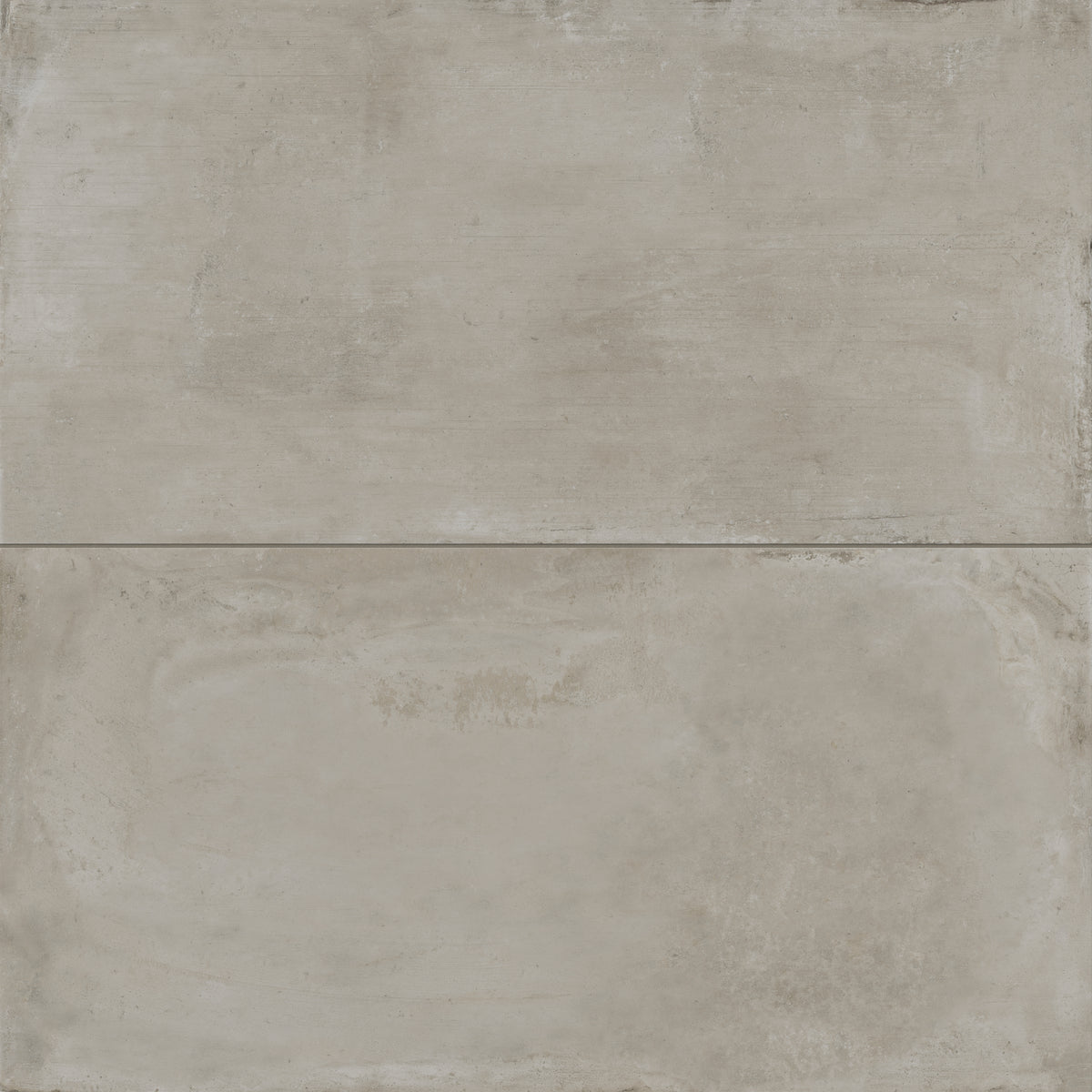 24x48 matte porcelain tiles featuring subtle gray hues with brown undertones and a soft, industrial-inspired concrete texture