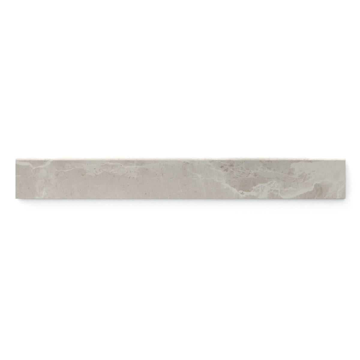 Taupe matte bullnose tile, accented with delicate veining, perfect for clean and elegant edge detailing.