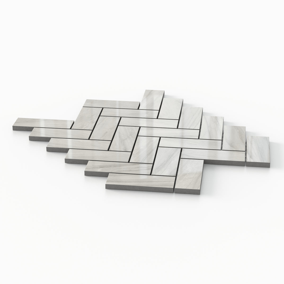 Chantel 12 x 15 Polished Porcelain Herringbone Mosaic Tile in Alaska Grey