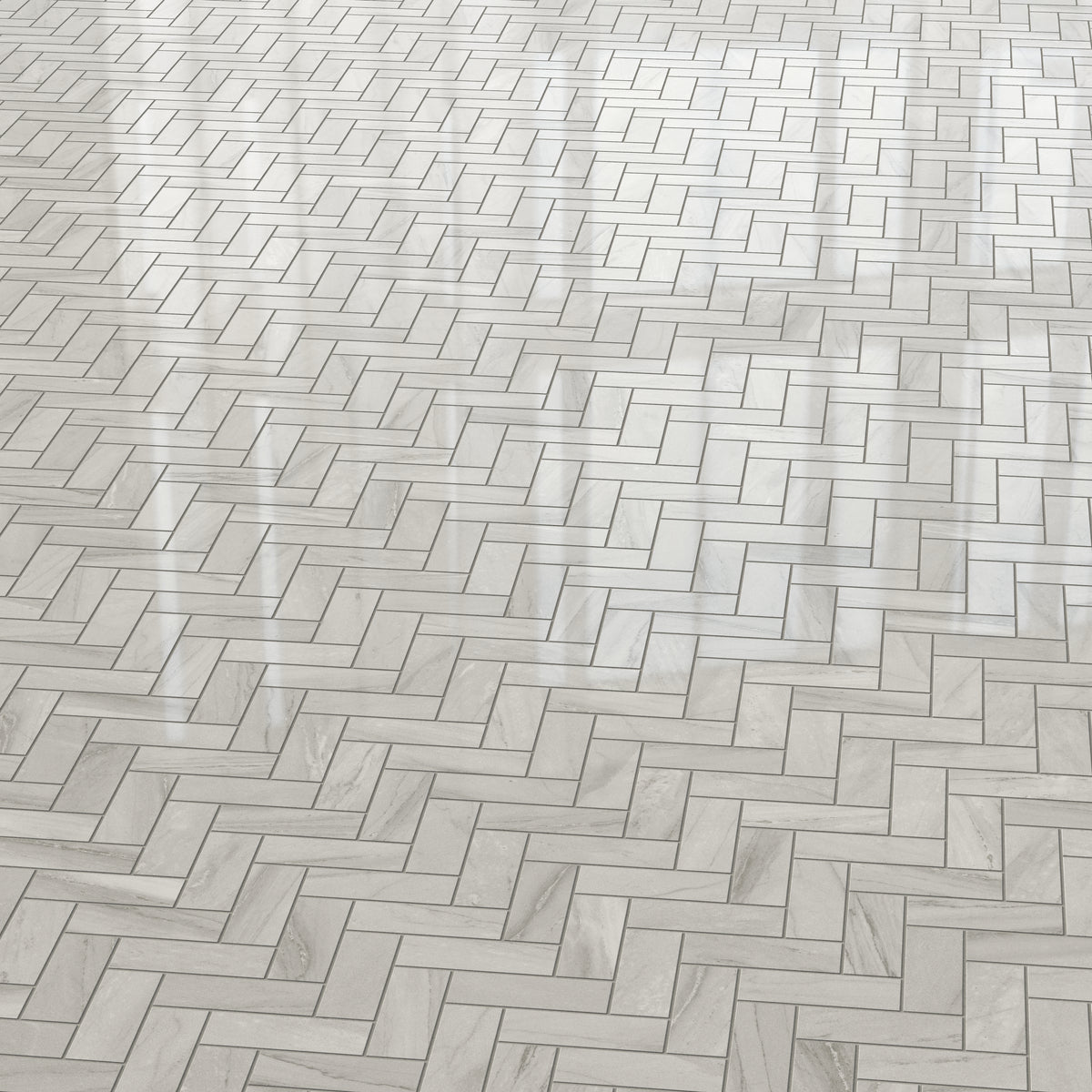 Chantel 12 x 15 Polished Porcelain Herringbone Mosaic Tile in Alaska Grey