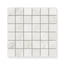 Classic white 2x2 Carrara Bianco mosaic marble look tiles with light grey veining on a matte finish, ideal for timeless and elegant spaces.