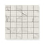 Close-up of 2x2 matte Calacatta marble look mosaic tiles, showcasing light grey veining and a timeless, elegant design perfect for modern interiors.