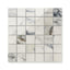 White polished Calacatta Antico 2x2 mosaic marble look tiles with light grey and blue veining, offering a luxurious and contemporary design.