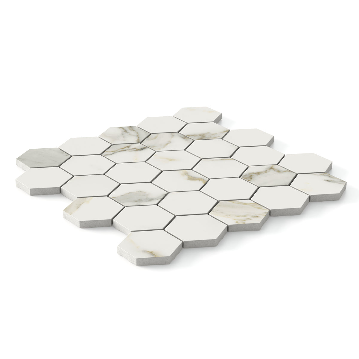 Aniston 2 x 2 Matte Porcelain Hexagon Mosaic Tile in Calacatta Top