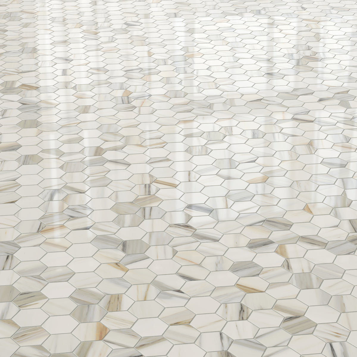 Aniston 2 x 2 Polished Porcelain Hexagon Mosaic Tile in Calacatta Cremo