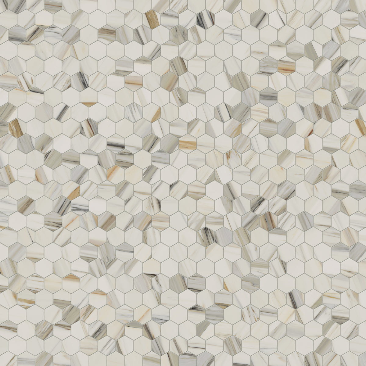 Aniston 2 x 2 Polished Porcelain Hexagon Mosaic Tile in Calacatta Cremo