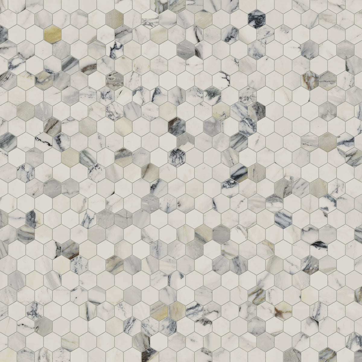 Aniston 2 x 2 Polished Porcelain Hexagon Mosaic Tile in Calacatta Antico