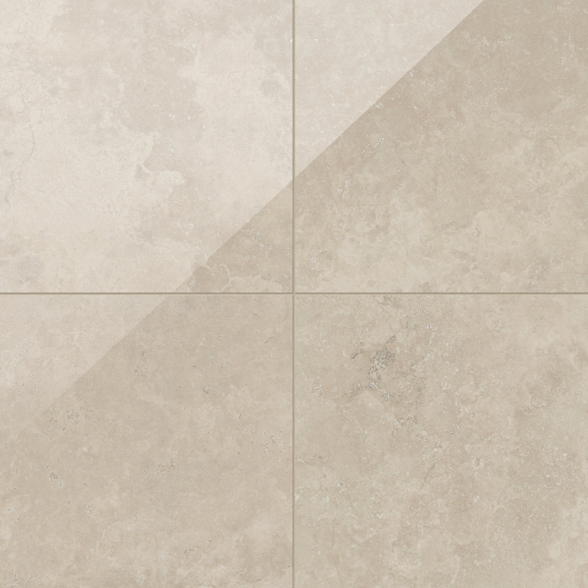 Leona 24x24 polished porcelain tile in Marfil, highlighting soft beige tones with a natural stone-inspired texture.