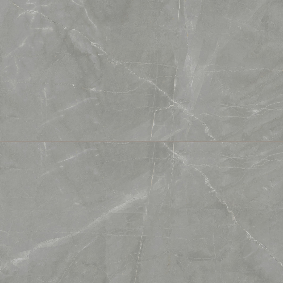 Leona Amani Grey tile, 24x48 matte finish, showcasing a soft grey marble-look with subtle veining for a modern, sophisticated aesthetic.