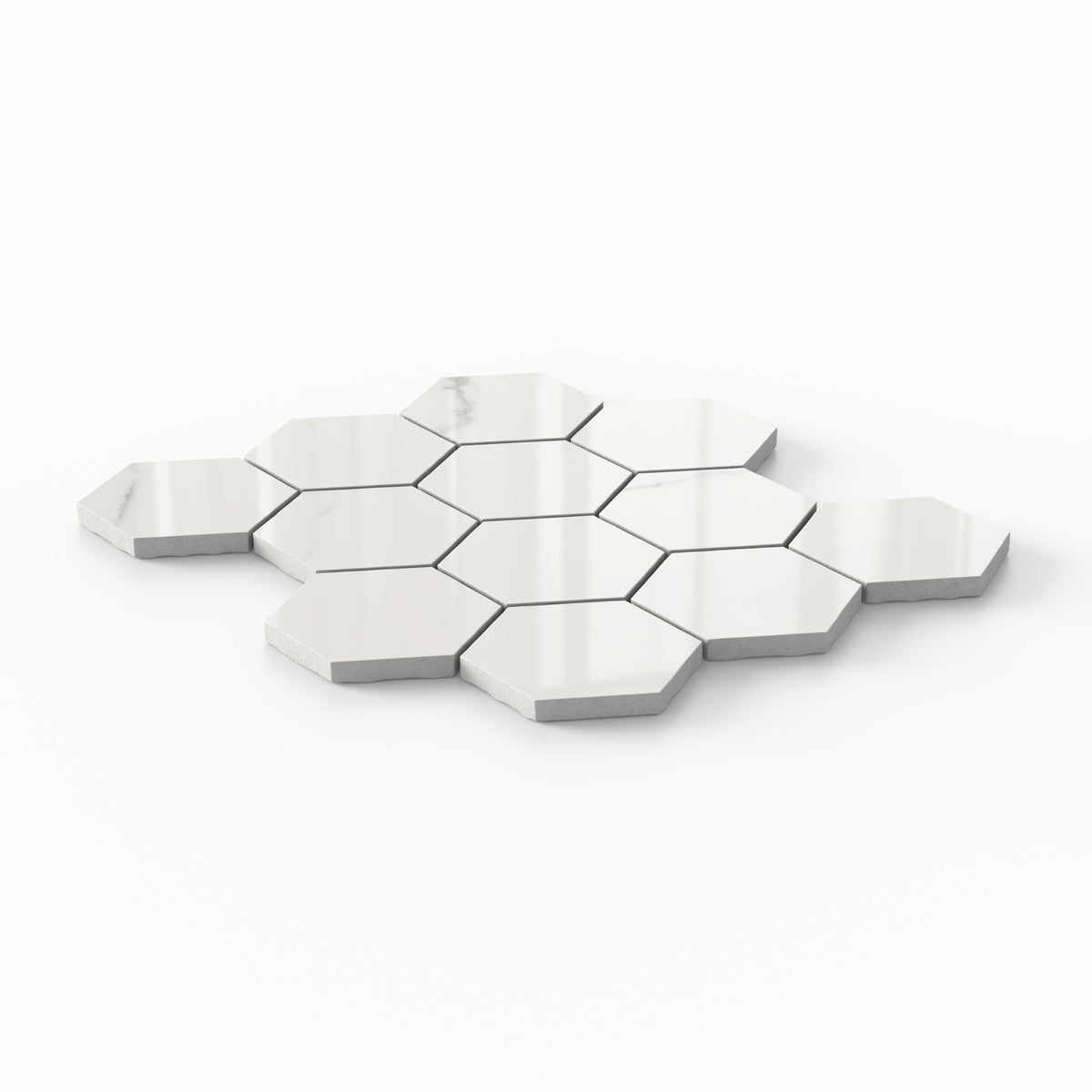 Leona 3 x 3 Polished Porcelain Hexagon Mosaic Tile in Calacatta