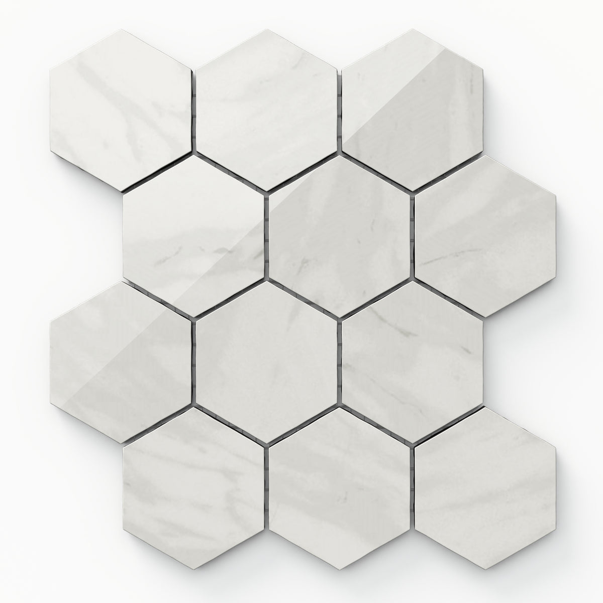 Blair 3 x 3 Polished Porcelain Hexagon Mosaic Tile in Volakas White