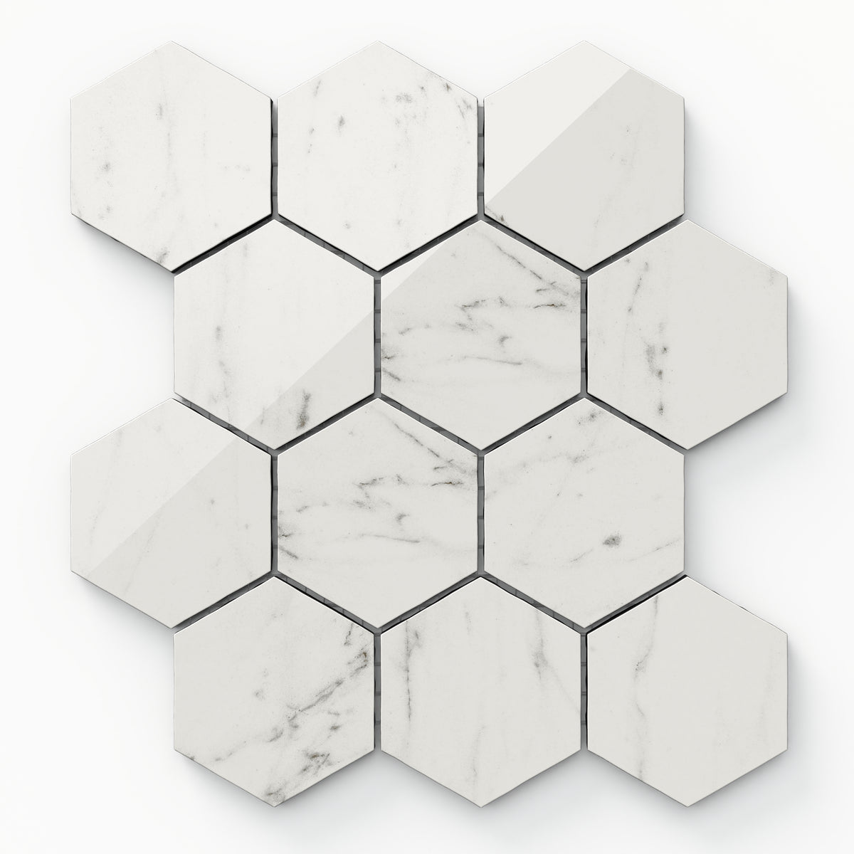 Blair 3 x 3 Polished Porcelain Hexagon Mosaic Tile in White Carrara