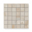 Astrid 2x2 matte porcelain mosaic tile in Sand, showcasing warm beige tones and a subtle marble-inspired veining in a mosaic design.