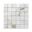 Astrid 2x2 polished porcelain mosaic tile in Pearl, featuring a glossy finish with delicate veining and a creamy white palette.