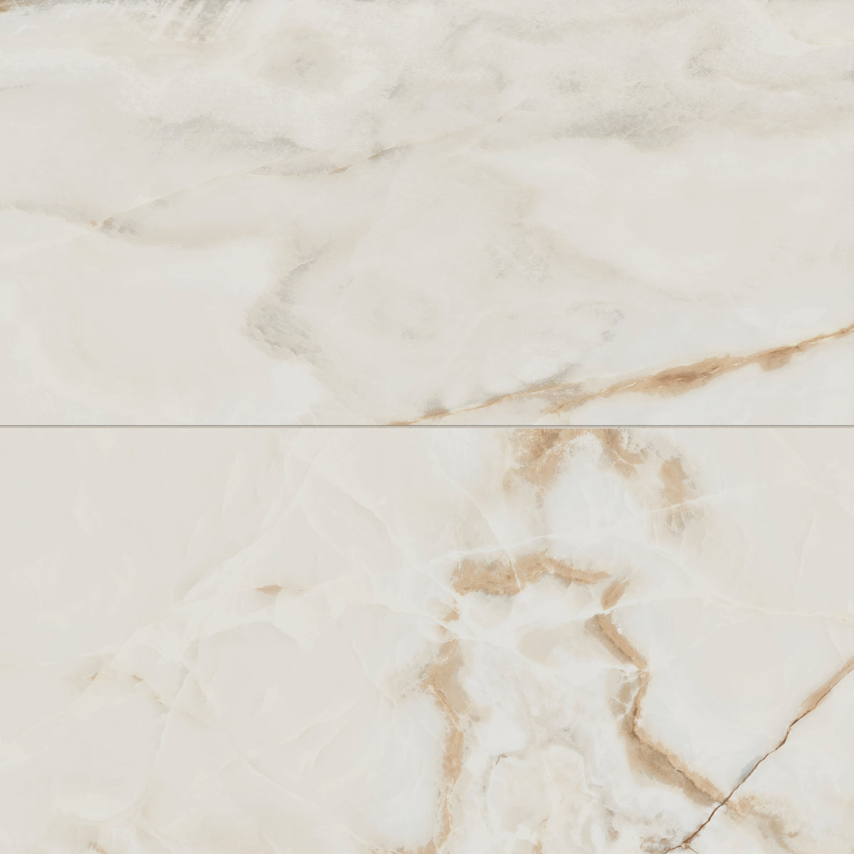 Astrid 24x48 matte porcelain tile in alabaster, featuring a soft cream finish with golden and beige veining patterns.