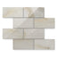 Astrid 3x6 polished porcelain mosaic tile in oyster showcasing neutral tones and soft veining for sophisticated wall styling.