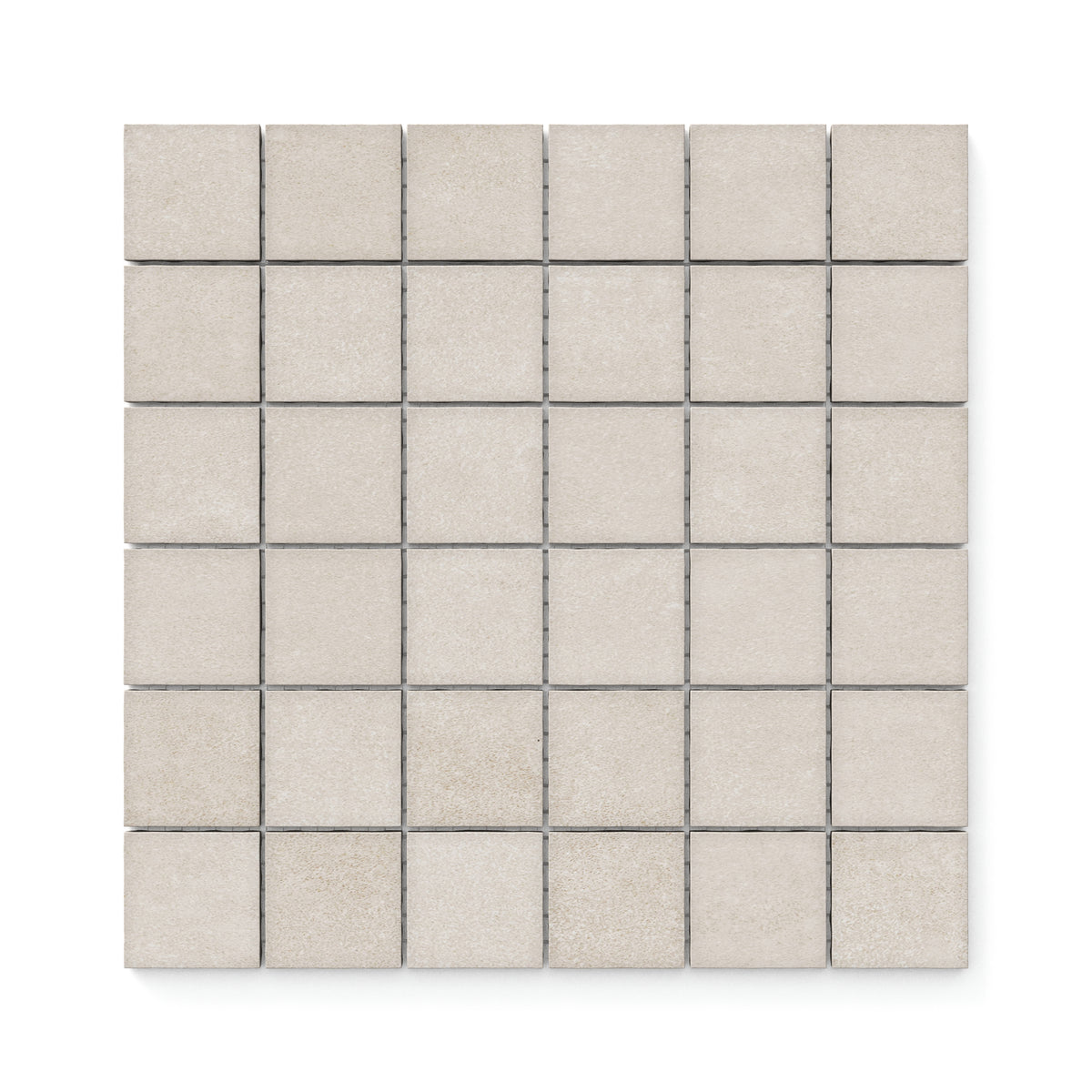 Neutral Wyatt Dune 2x2 matte mosaic tiles showcasing a soft, textured finish, perfect for creating subtle elegance in any space.
