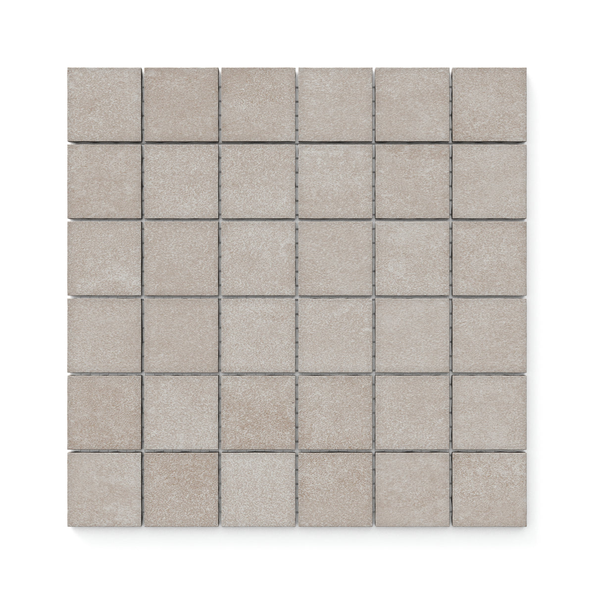 Wyatt Ash 2x2 matte mosaic tiles, featuring a neutral stone finish perfect for creating textured, modern surfaces in any space.