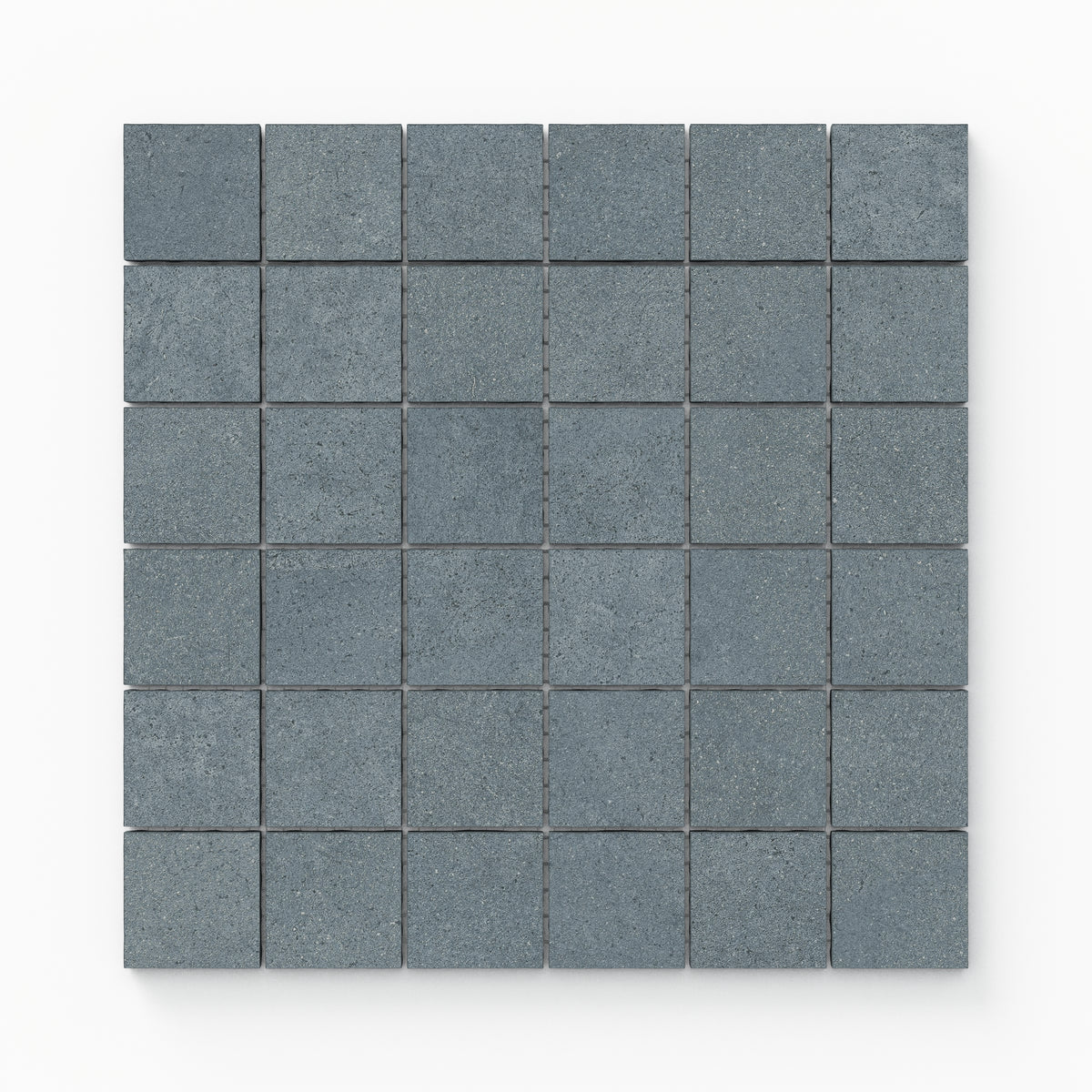 Palmer 2x2 matte porcelain mosaic tile in blue, showcasing a textured surface and deep blue-gray tones, ideal for contemporary or coastal designs.