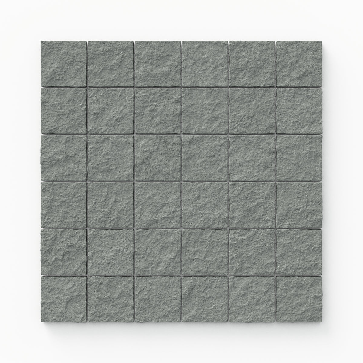 Palmer 2x2 raw porcelain mosaic tile in sage, featuring a textured surface and soft greenish-gray tones, perfect for natural-inspired spaces.