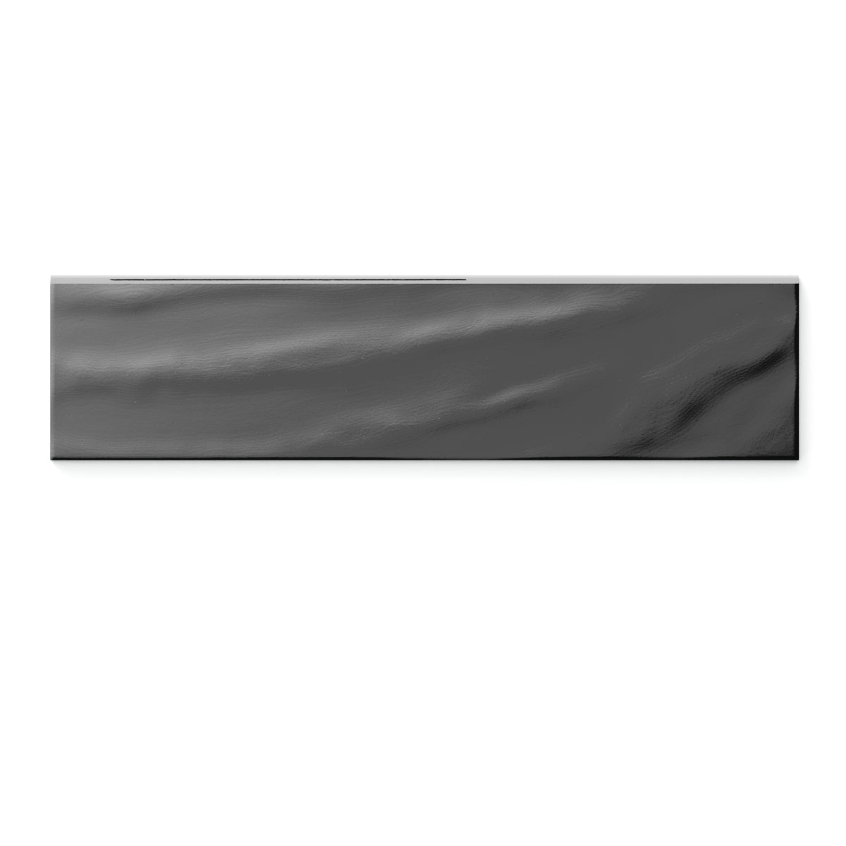 Palmer 6x24 glossy porcelain bullnose tile in nero black, showcasing a rich and bold finish for striking interior accents.