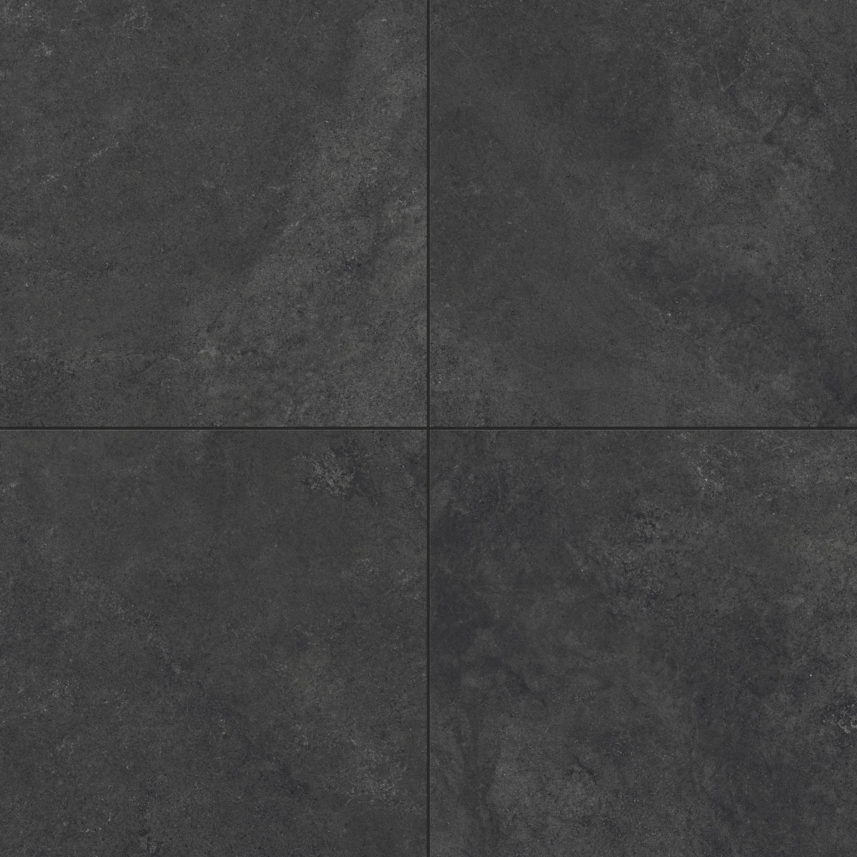 Adeline Midnight 24x24 matte tiles showcasing a deep charcoal tone with a textured finish, perfect for modern interiors.