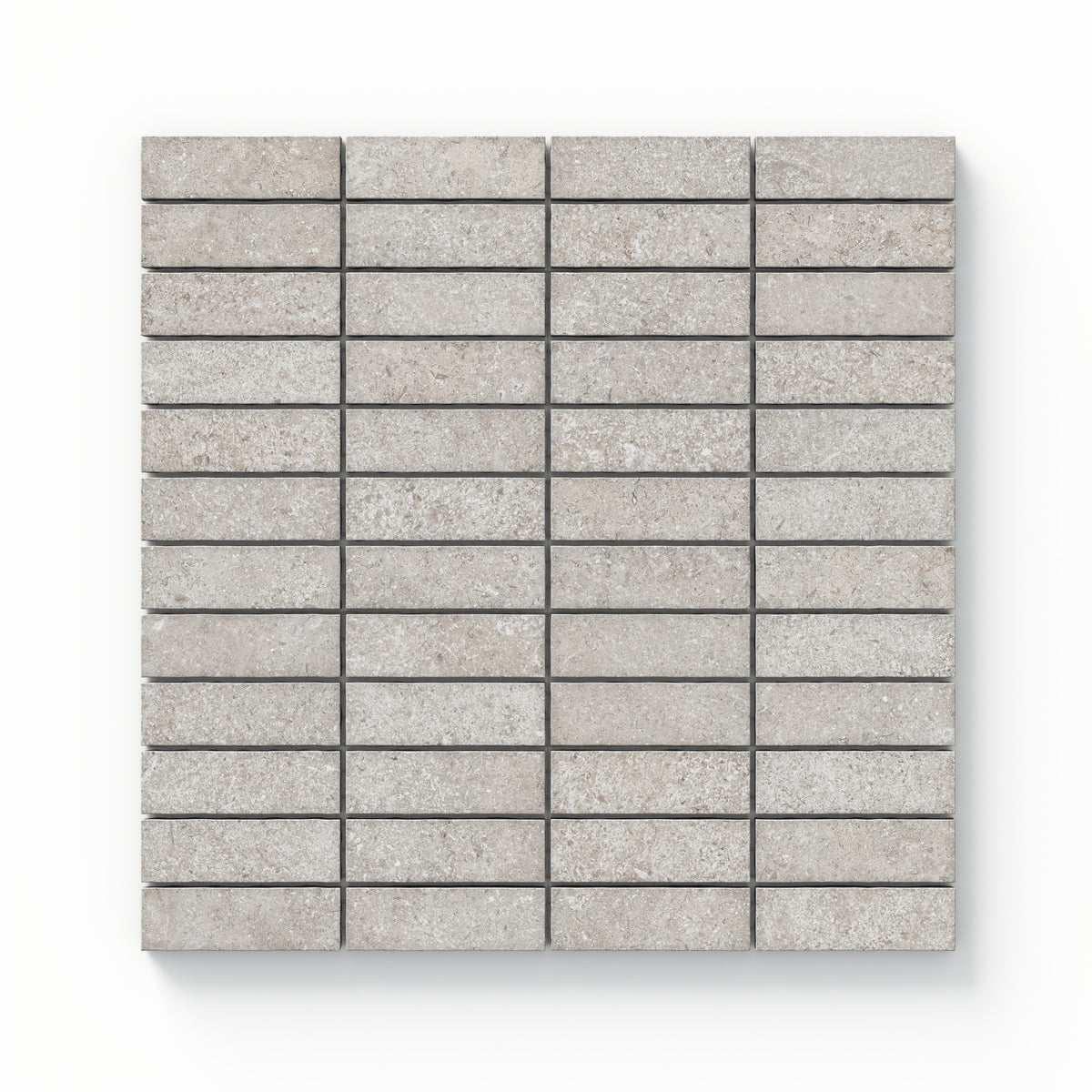 Adeline 1x3 Matte Porcelain Mosaic Tile in Taupe, featuring a warm, neutral tone and a sleek matte finish for versatile designs.