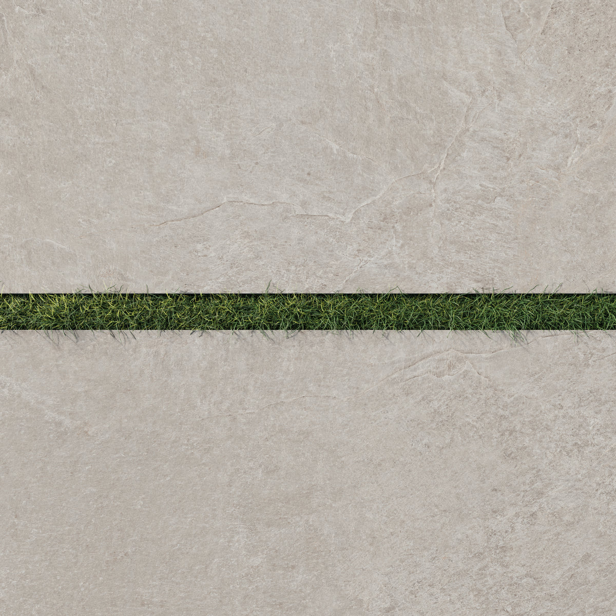 Dawson 24x48 Grip Porcelain 2cm Paver Tile in Dune, showcasing its warm beige tone bordered by a strip of green grass.