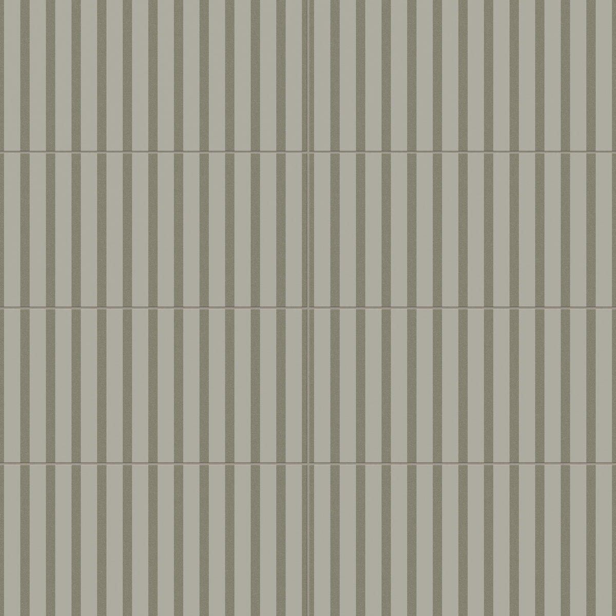 The 12x24 taupe tiles feature a vertical striped pattern in a matte finish, bringing a modern and elegant vibe to any room.