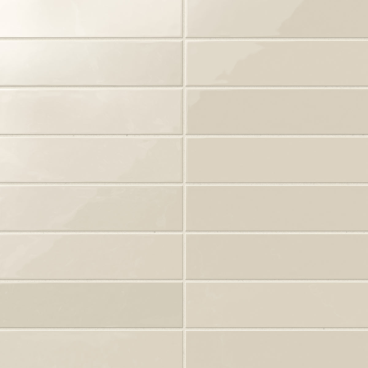 Glossy Teagan 3x12 ceramic tiles in cream, showcasing a subtle sheen and smooth finish for refined wall designs.