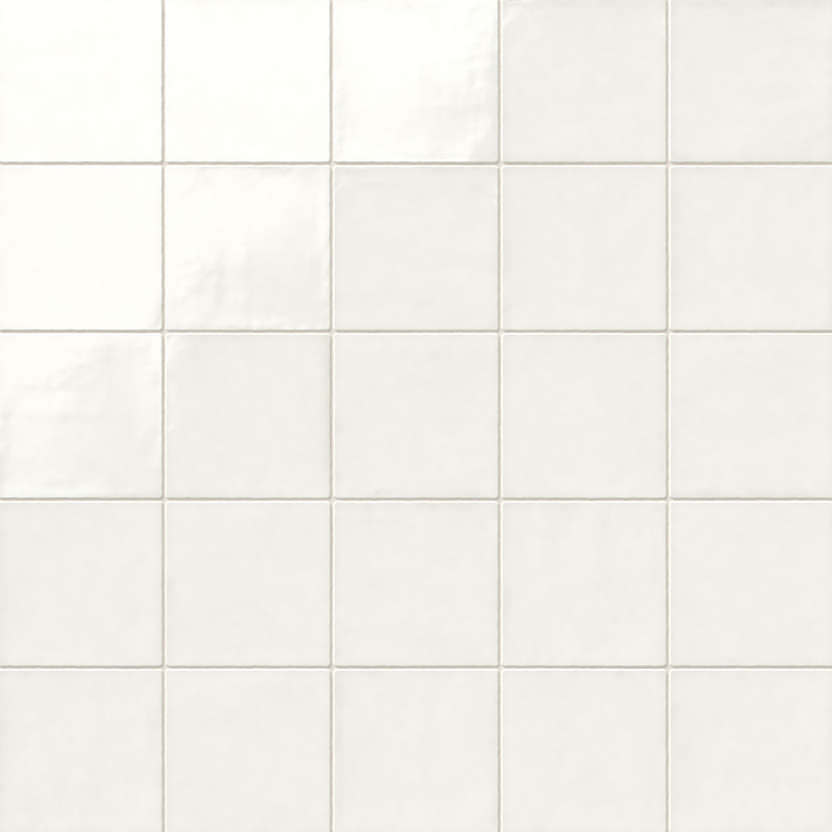 Mikayla soft white 5x5 square ceramic tiles with a glossy surface offer a timeless and neutral backdrop for versatile design