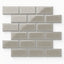 Maggie taupe mosaic porcelain tile in a 2x4 beveled brick pattern with a glossy finish, offering subtle sophistication