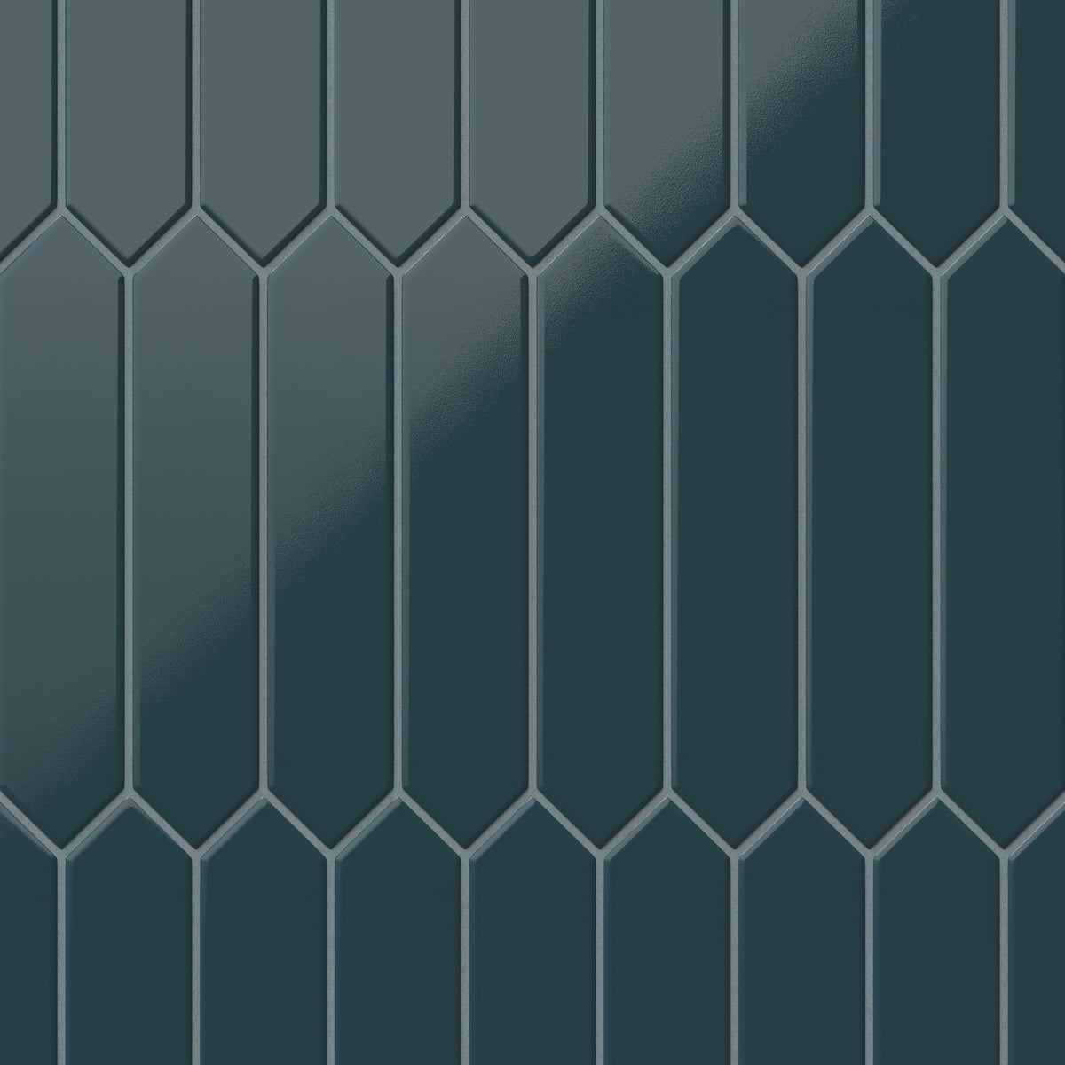 Glossy blue picket tiles, offering a bold geometric design for contemporary and stylish interiors.