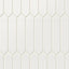 Elegant matte white picket tiles in a classic 2x10-inch size, forming a clean, geometric design for timeless sophistication. 