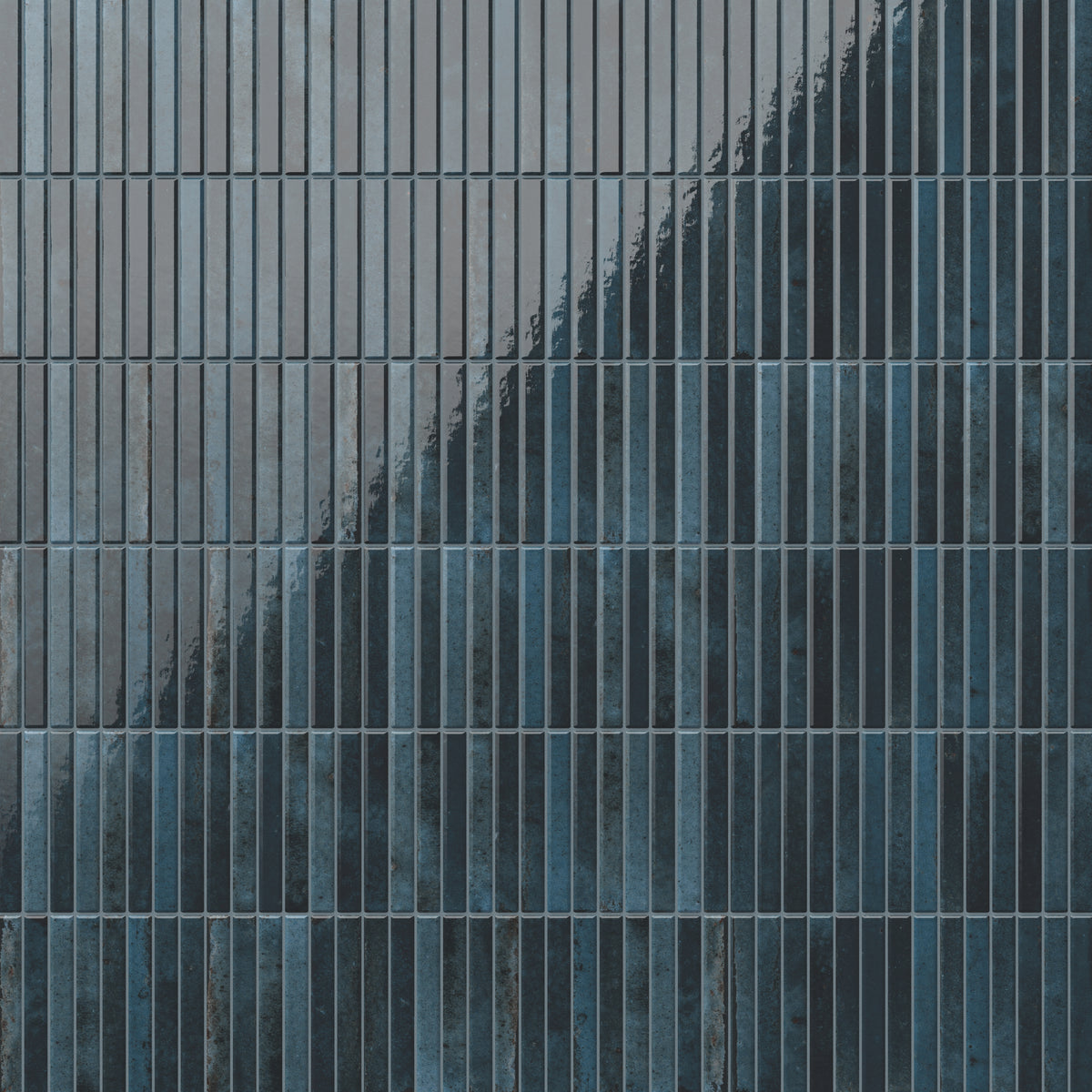 Richly textured Miley porcelain tiles with a glossy finish, exuding deep indigo-blue hues for a bold, elegant statement