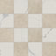 Leona Calacatta and Marfil 12x12 matte tiles create a classic checkerboard pattern with soft beige and white marble-inspired tones.