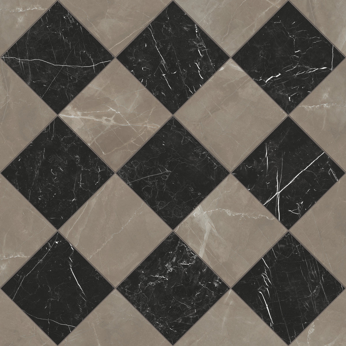 Leona 12 x 12 Checkerboard Polished Porcelain Tile in Amani Bronze and Nero Marquina