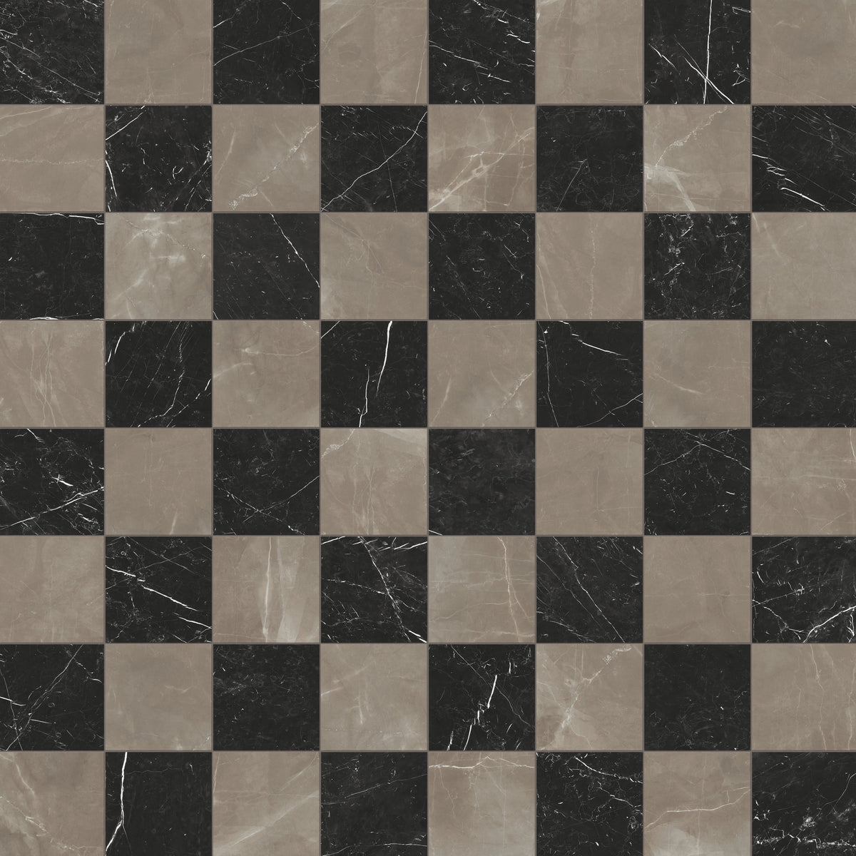 Leona 12 x 12 Checkerboard Polished Porcelain Tile in Amani Bronze and Nero Marquina