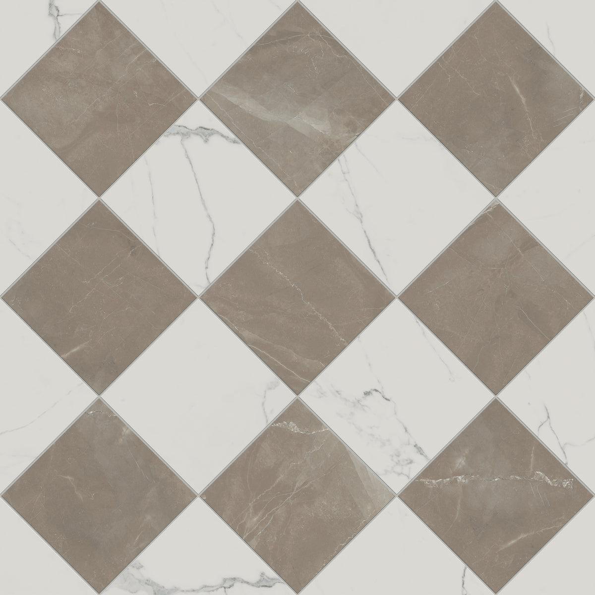 Leona 12 x 12 Checkerboard Polished Porcelain Tile in Calacatta and Amani Bronze
