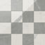 Leona Calacatta and Amani Grey checkerboard 12x12 gloss tiles, blending soft greys and whites for a sleek, polished aesthetic.