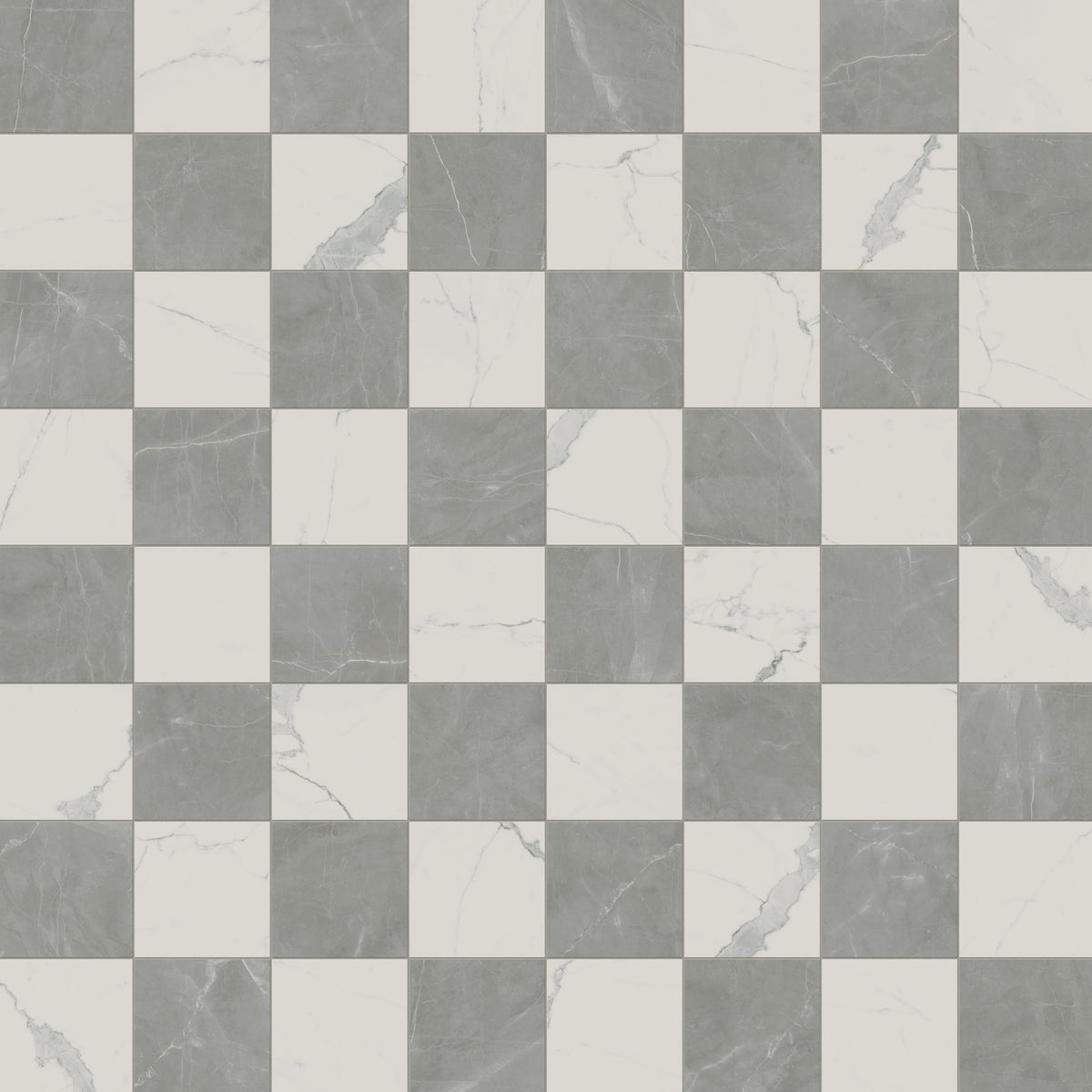 Leona 12 x 12 Checkerboard Polished Porcelain Tile in Calacatta and Amani Grey