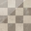 Leona Marfil and Amani Bronze tile, 12x12 gloss finish, combining soft beige with rich brown hues for an elegant checkerboard pattern.
