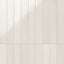 Glossy off-white ceramic subway tiles, aligned vertically for a clean and contemporary look