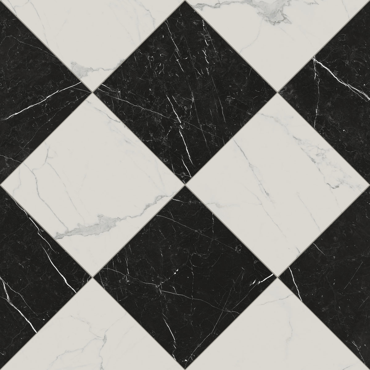 Leona 24 x 24 Checkerboard Matte Porcelain Tile in Calacatta and Nero Marquina
