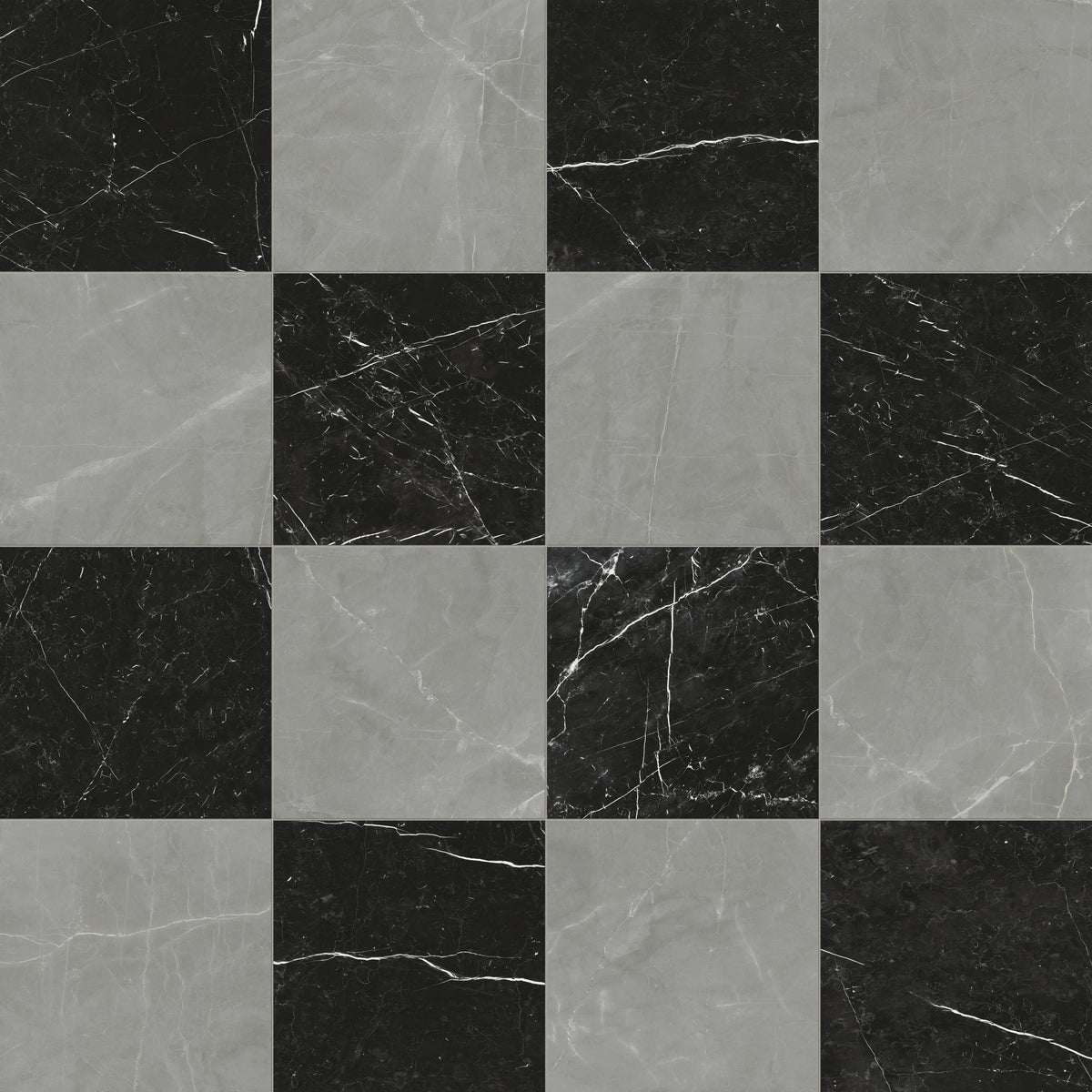 Leona 24 x 24 Checkerboard Matte Porcelain Tile in Amani Grey and Nero Marquina