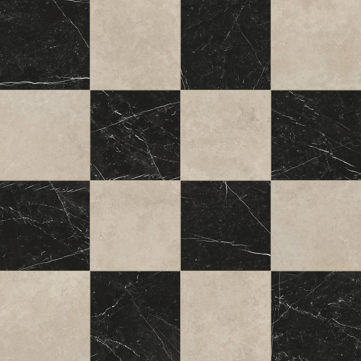 Leona 24 x 24 Checkerboard Matte Porcelain Tile in Marfil and Nero Marquina