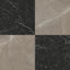 Leona Amani Bronze and Nero Marquina tile, 24x24 matte finish, combining rich brown and deep black marble-look with striking veining in a classic checkerboard style.